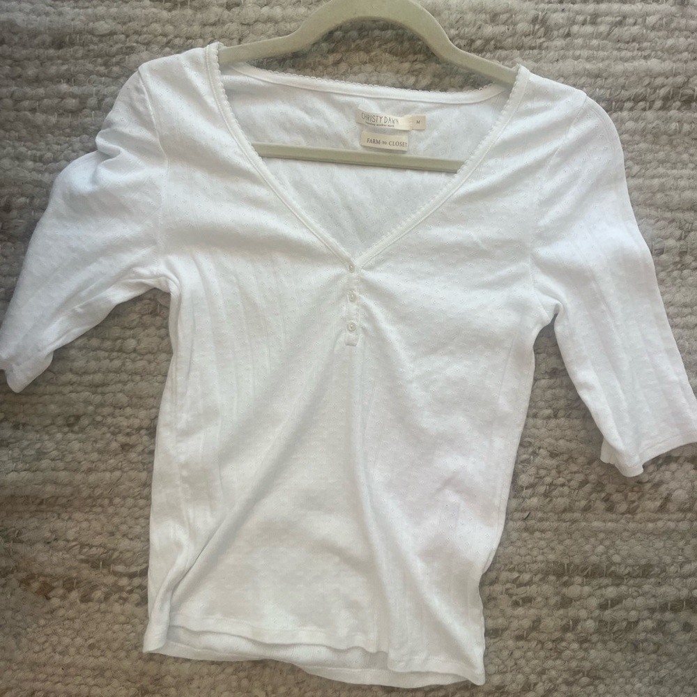 Christy Dawn White Fitted Ruched Blouse